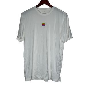Apple Rainbow Logo White T Shirt size Medium 100% Cotton